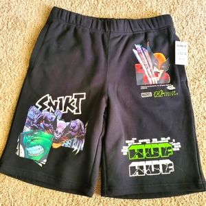 NWT Huf x Marvel Wolverine Hulk Smash up fleece shorts sz M black